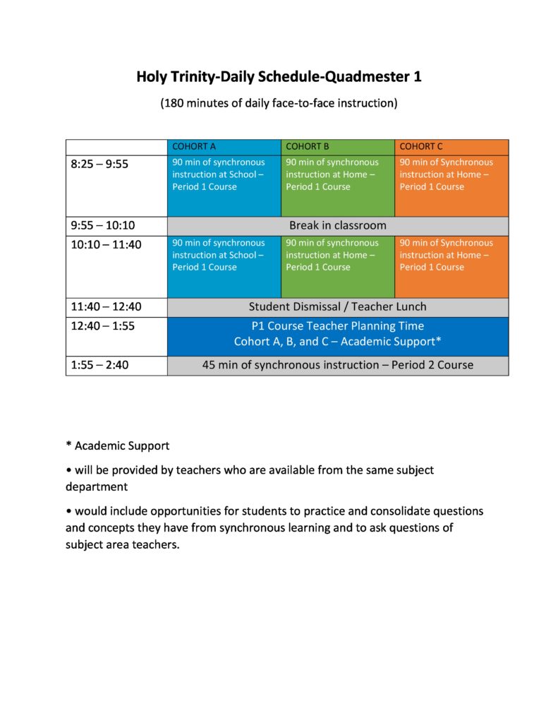 Daily Schedule Holy Trinity Catholic Secondary School, Oakville